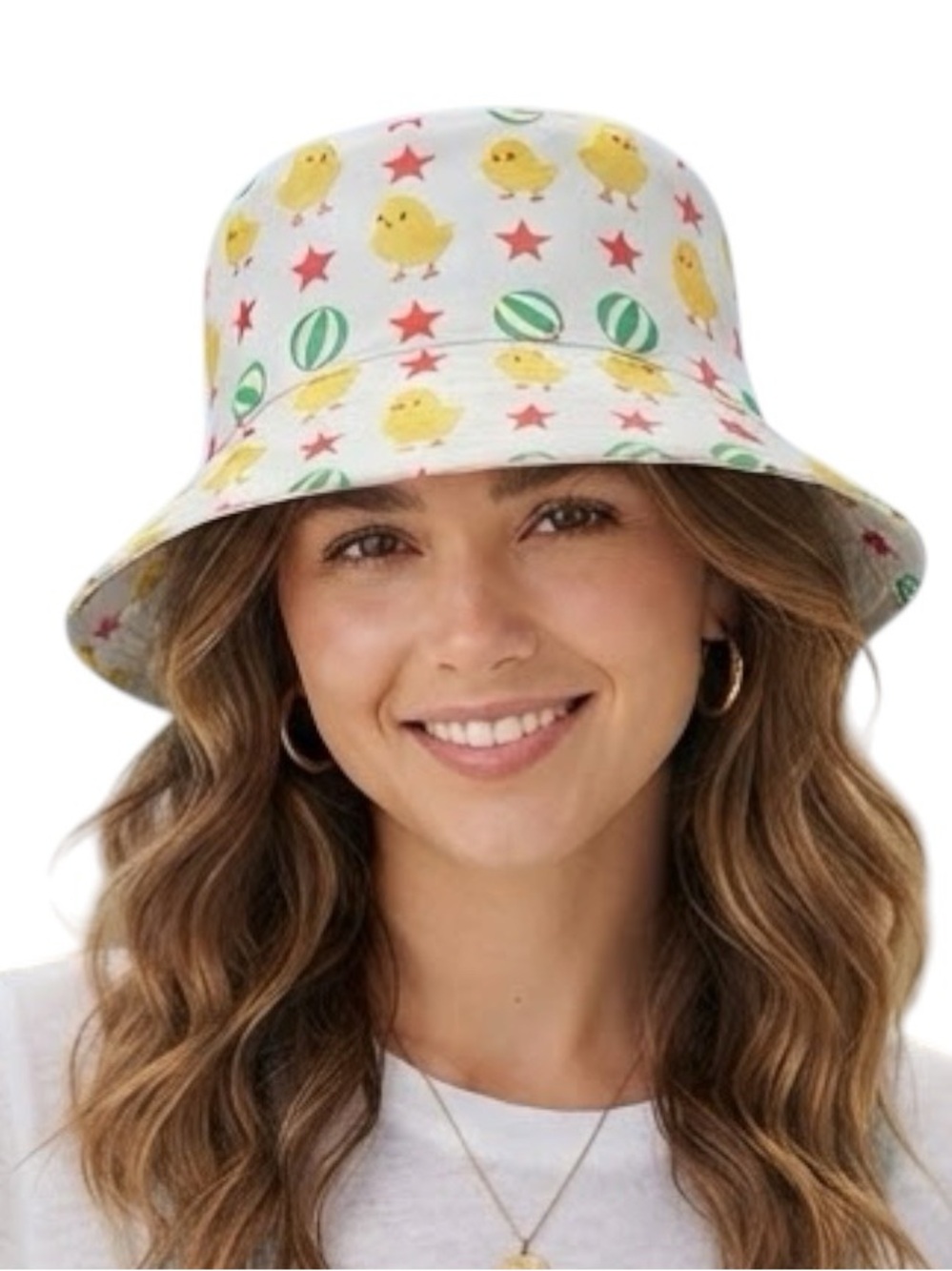 BNIP Chicken Star Print White Bucket Hat Streetwear One Size